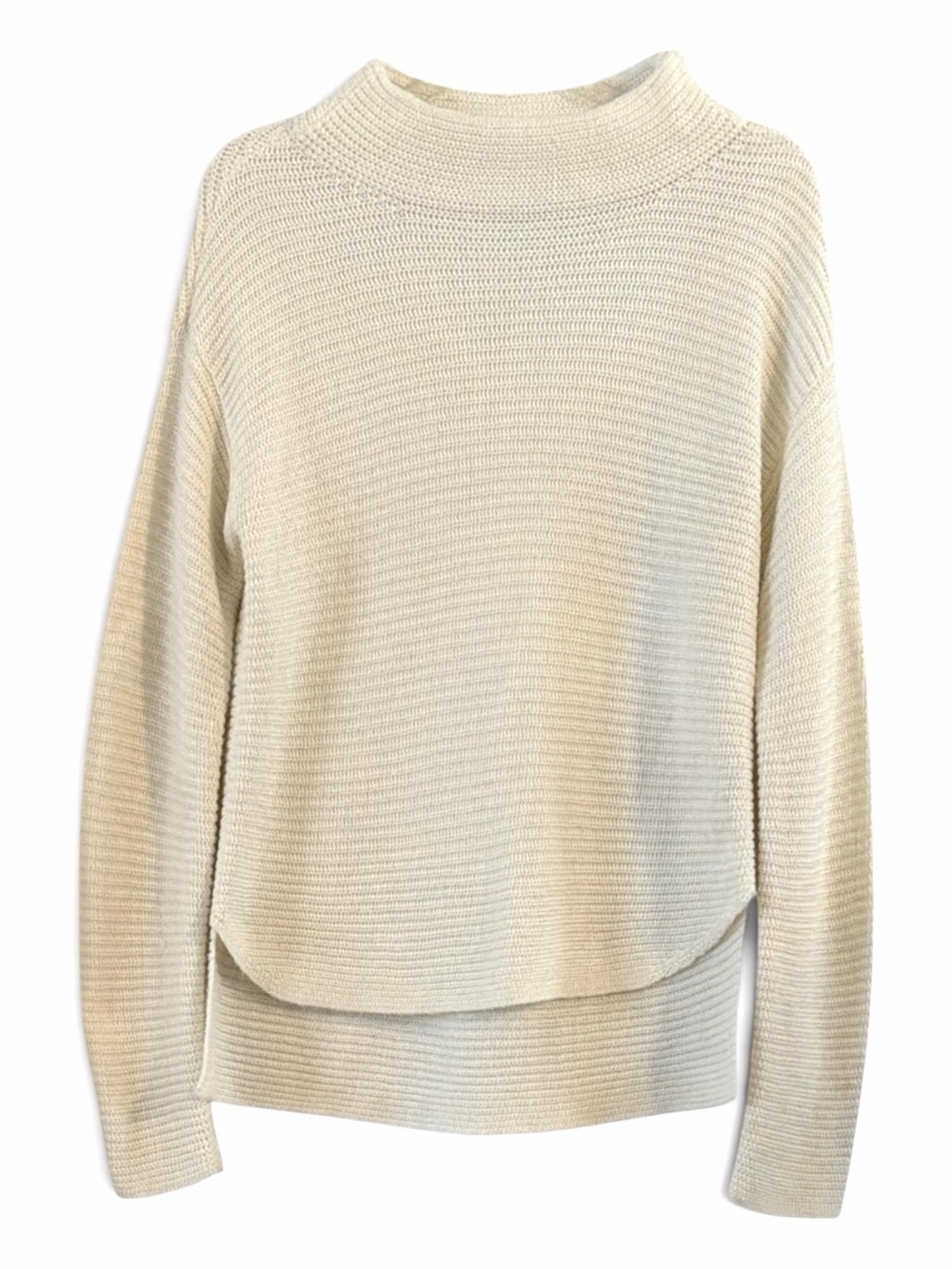 Westbound Cream Ribbed Mock Neck Sweater Layered Curved Hem Small Knit